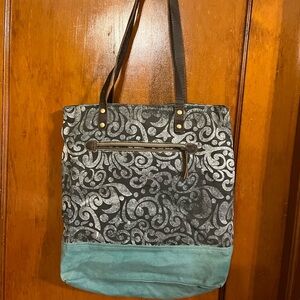 Stylish Black and Blue Patterned Tote Bag